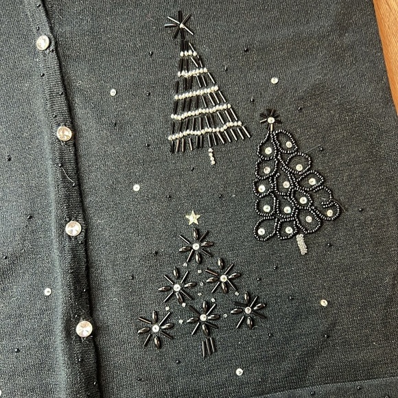 Studio Joy Black Jeweled Christmas Tree Sleeveless Button Up Vest Size Medium - Picture 3 of 8